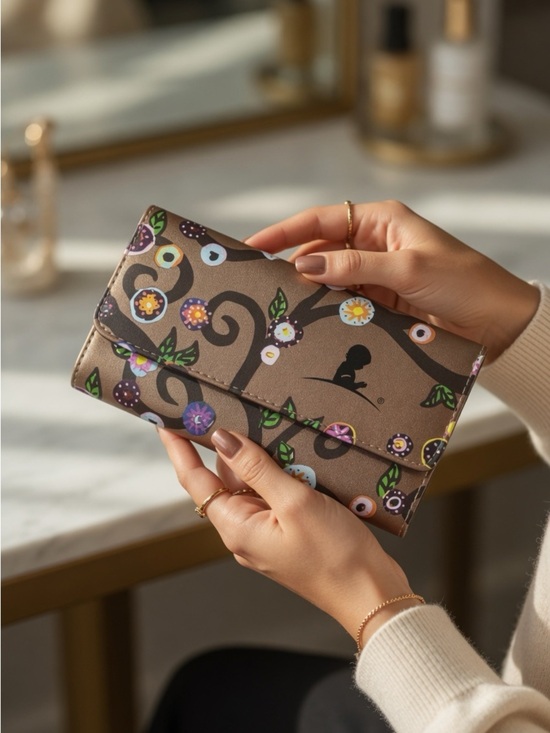 St Jude Handbags - St Jude Rose Metallic Gold Trifold Travel Jewelry Pouch Flower Vine 4”x8”